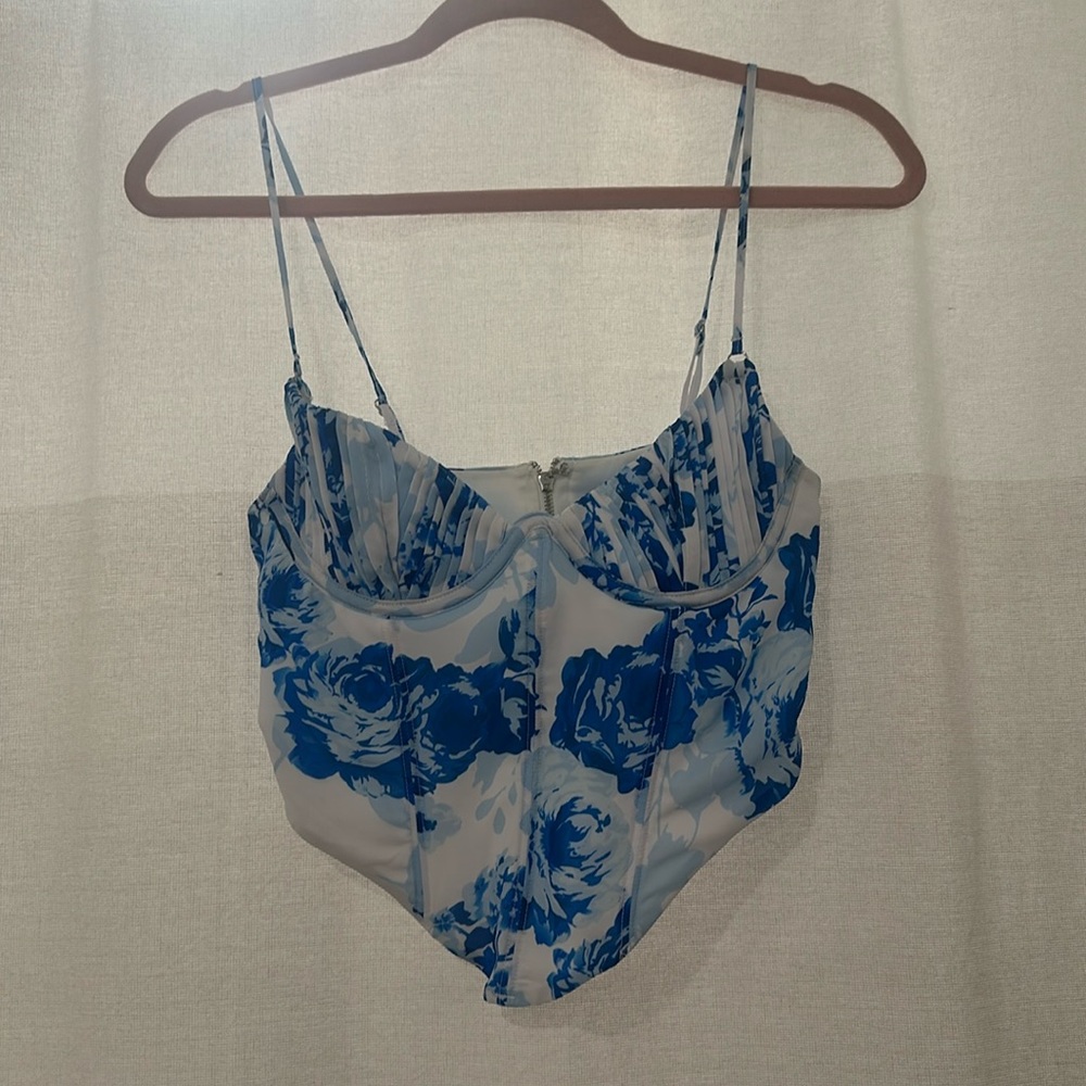 Blue and White bustier from White Fox Boutique